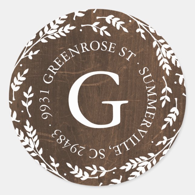 Rustic Wreath Monogram Address Sticker (Front)
