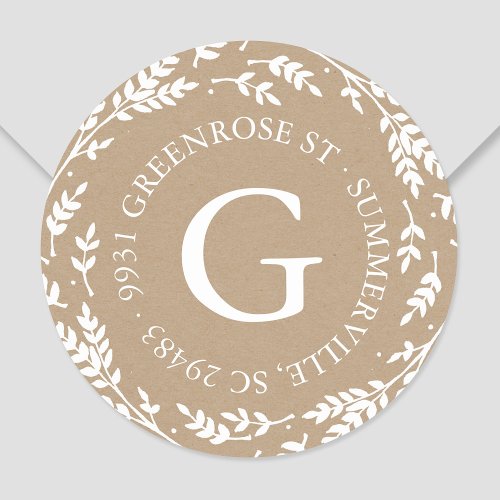 Rustic Wreath Monogram Address Sticker