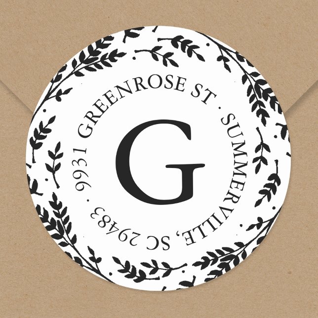 Rustic Wreath Monogram Address Sticker (Creator Uploaded)