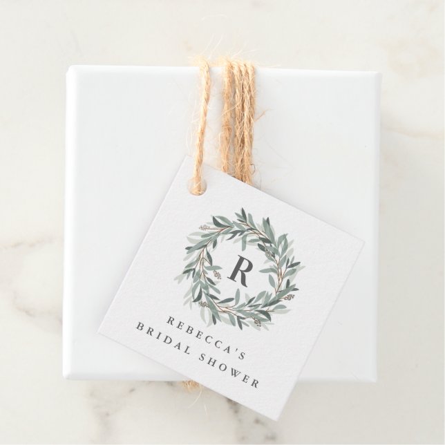 Rustic Wreath Monogram Bridal Shower Favor Tags (In Situ)