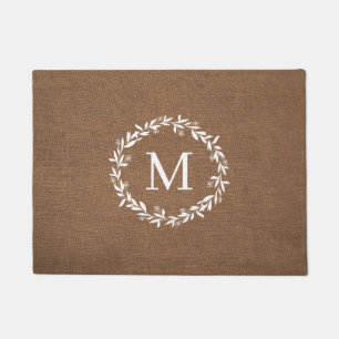 Rustic Wreath Monogram Modern Farmhouse Doormat
