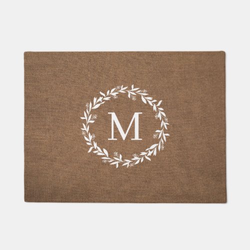 Rustic Wreath Monogram  Modern Farmhouse Doormat