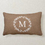 Rustic Wreath Monogram | Modern Farmhouse Lumbar Pillow<br><div class="desc">This rustic laurel branch throw pillow features hand drawn laurel branches that you can change the colors of and/or move to work with longer or shorter names and monograms. Click edit to customize.</div>