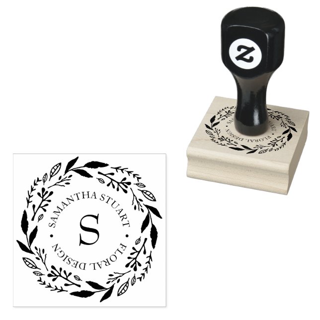 Rustic Wreath Monogram Rubber Stamp (Stamped)