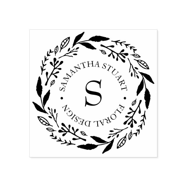 Rustic Wreath Monogram Rubber Stamp (Imprint)