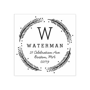 Rustic Wreath Monogram Rubber Stamp