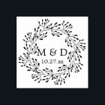 Rustic Wreath Monogram Wedding Rubber Stamp<br><div class="desc">Rustic leafy wreath of branches monogram wedding stamp. Personalize text and font style.</div>