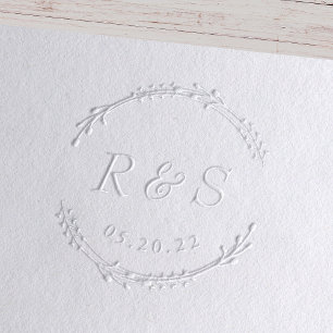 Rustic Wreath Monogram Wedding Save the Date Embosser