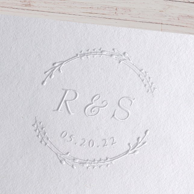 Rustic Wreath Monogram Wedding Save the Date Embosser (Creator Uploaded)