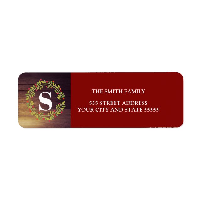 Rustic Wreath Monogrammed Return Address Label (Front)