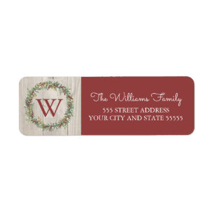 Rustic Wreath Monogrammed Return Address Label