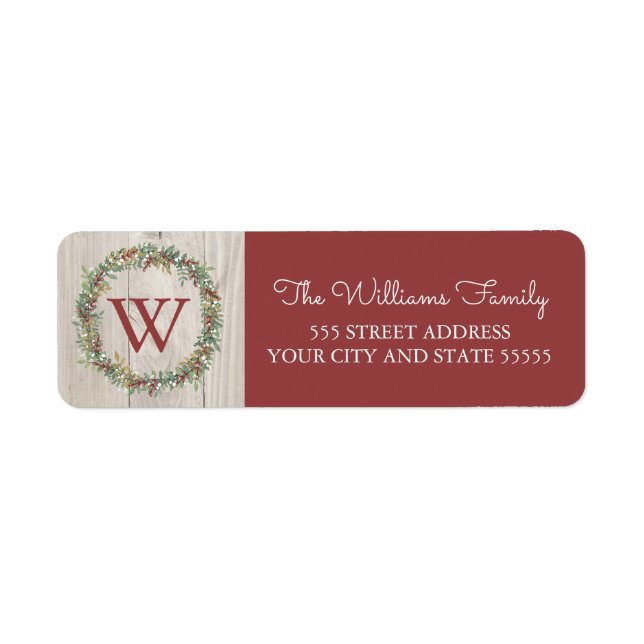 Rustic Wreath Monogrammed Return Address Label (Front)