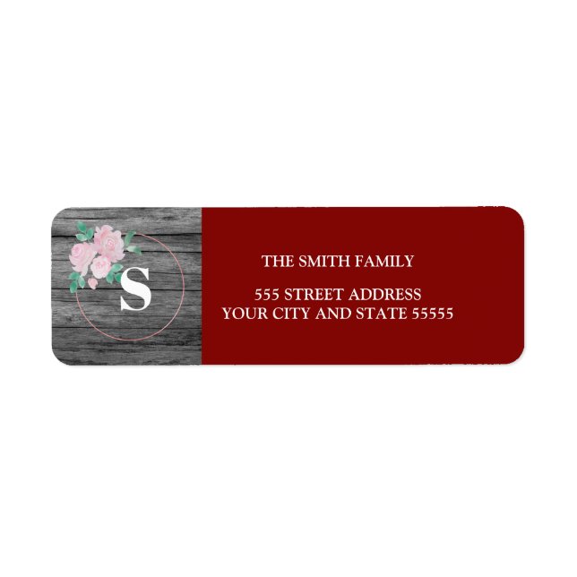 Rustic Wreath Monogrammed Return Address Label (Front)