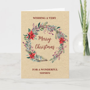 Rustic Wreath Nephew Merry Christmas Card