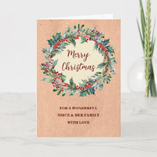 Rustic Wreath Niece & Family Merry Christmas Card