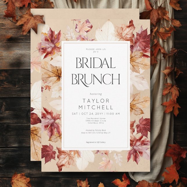 Rustic Wreath of Fall Leaves Tan Bridal Brunch Invitation (Rustic Wreath of Fall Leaves Tan Bridal Brunch Invitation)