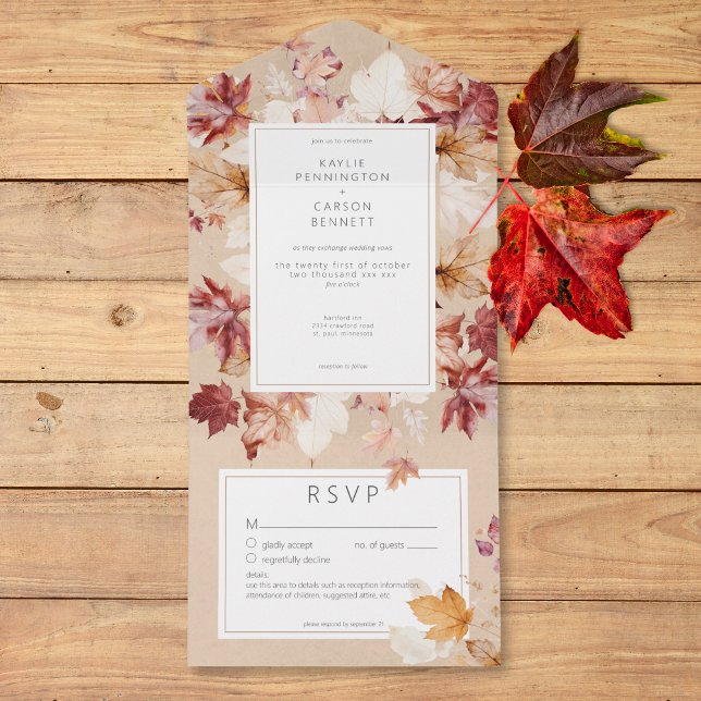 Rustic Wreath of Fall Leaves Tan Details All In One Invitation (Rustic Wreath of Fall Leaves Tan Details All In One Invitation)