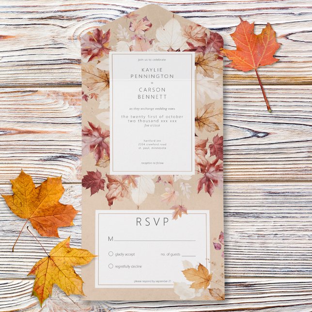 Rustic Wreath of Fall Leaves Tan No Dinner All In One Invitation (Rustic Wreath of Fall Leaves Tan No Dinner All In One Invitation)