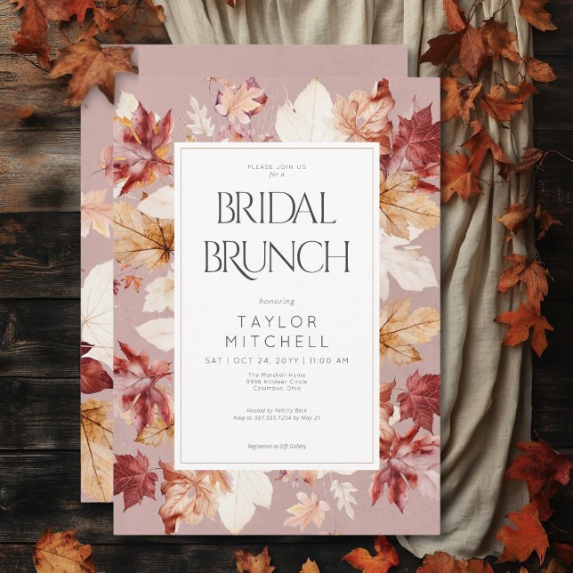 Rustic Wreath of Fall Leaves Wine Bridal Brunch Invitation (Rustic Wreath of Fall Leaves Wine Bridal Brunch Invitation)