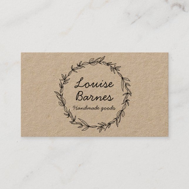 Rustic wreath on kraft business card (Front)