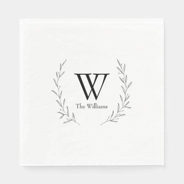 Rustic Wreath Personalized Monogram Wedding  Napkins (Front)