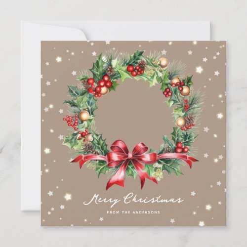 Rustic Wreath Photo Merry Christmas Card