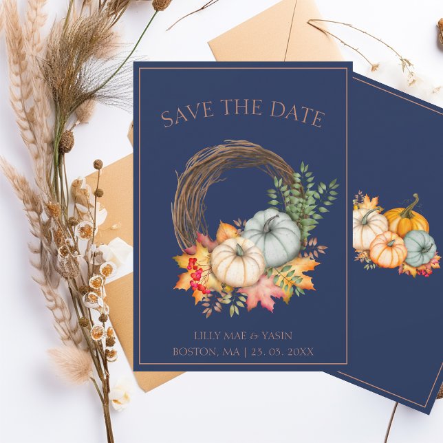 Rustic Wreath Pumpkin Autumn Wedding Save The Date (Creator Uploaded)