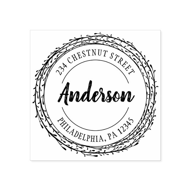 Rustic Wreath Return Address Rubber Stamp (Imprint)