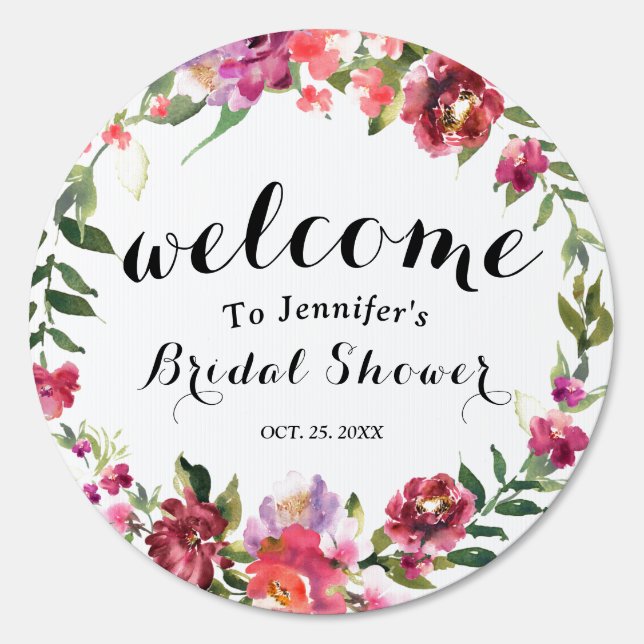 Rustic wreath roses bridal shower Welcome  Sign (Front)
