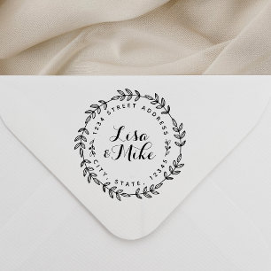 Rustic Wreath Round Wedding Return Address Rubber Stamp