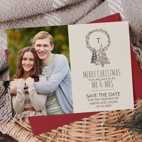 Rustic Wreath Save the Date Christmas Photo