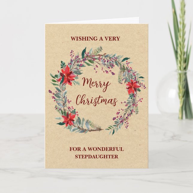 Rustic Wreath Stepdaughter Merry Christmas Card (Front)