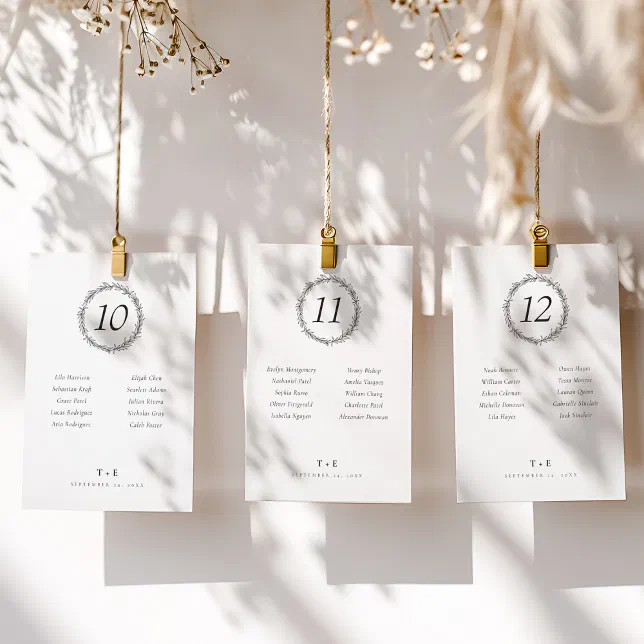 Rustic Wreath Table Number and Wedding Guest Names | Zazzle