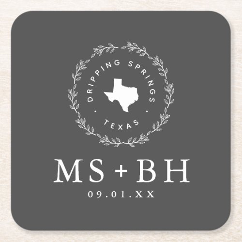 Rustic Wreath Texas Wedding Monogram Square Paper Coaster