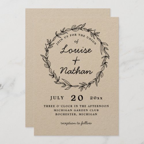 Rustic wreath  wedding invitation