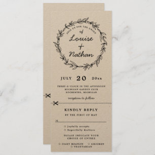 Rustic wreath wedding invitation rsvp attached
