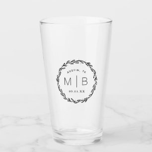 Rustic Wreath Wedding Monogram Glass