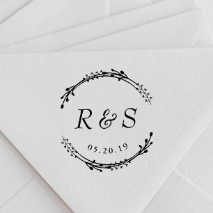 Rustic Wreath Wedding Monogram Self-inking Stamp