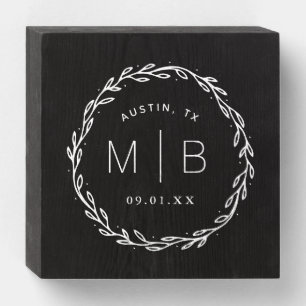 Rustic Wreath Wedding Monogram Wooden Box Sign