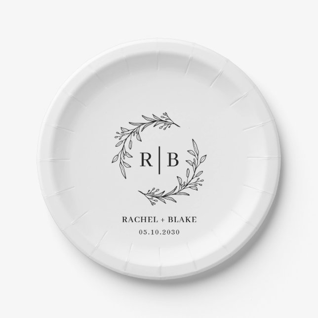 Rustic Wreath Wedding Rehearsal Engagement Party Paper Plates (Front)
