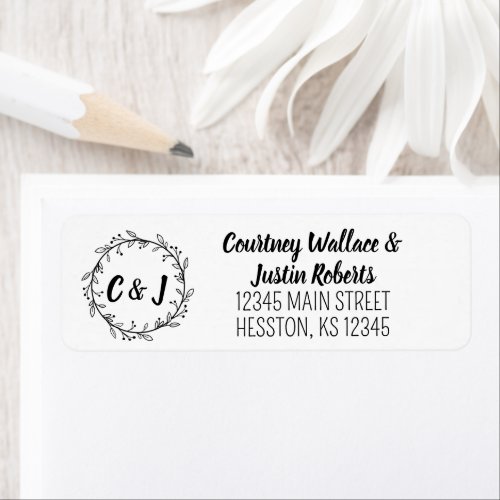 Rustic Wreath Wedding Return Address Label