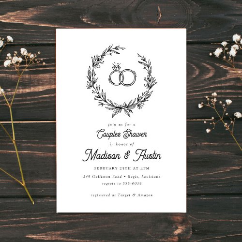 Rustic Wreath Wedding Ring Couples Invitation