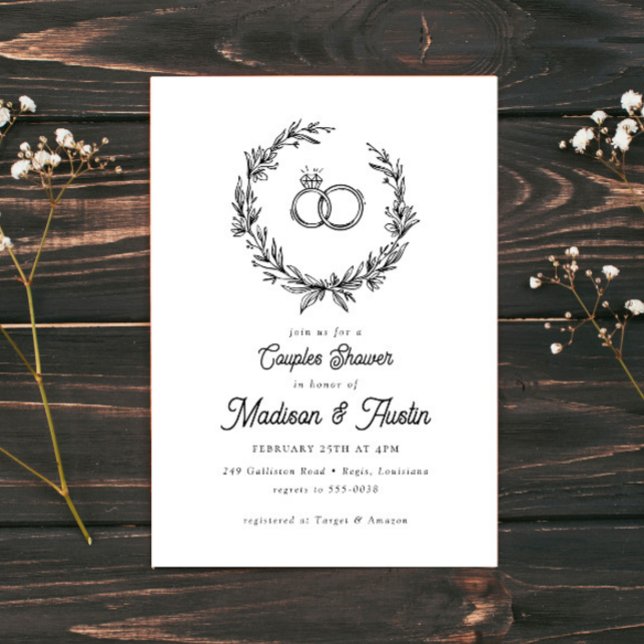 Rustic Wreath Wedding Ring Couples Invitation (Creator Uploaded)