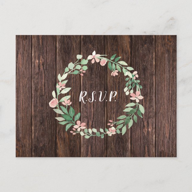 Rustic Wreath wedding rsvp + meal choice Invitation Postcard (Front)