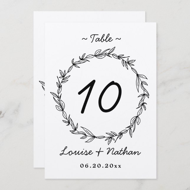 Rustic wreath wedding table number (Front/Back)
