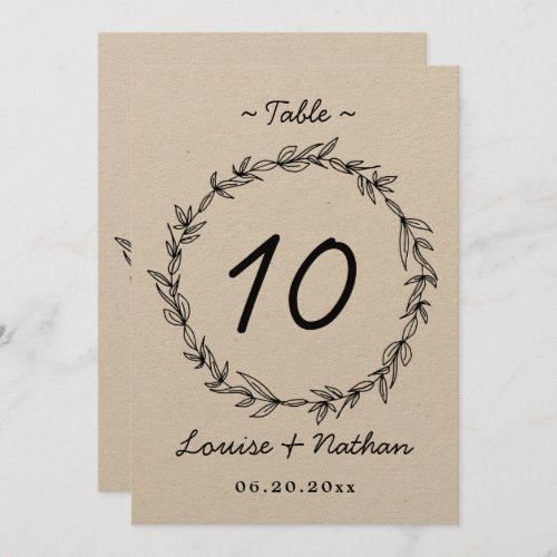 Rustic wreath wedding table number