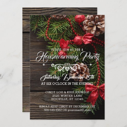 Rustic Wreath Winter Holiday Housewarming Party Invitation