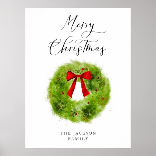 Rustic Wreath with Bow Christmas Art Poster