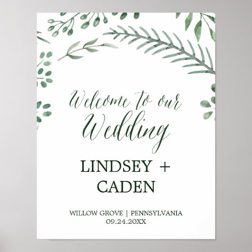 Rustic Wreath with Green Leaves Wedding Welcome Poster