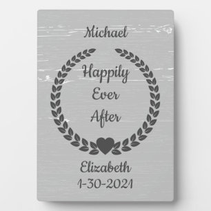 Rustic Wreath Wood Gray Happily Ever After Custom Plaque